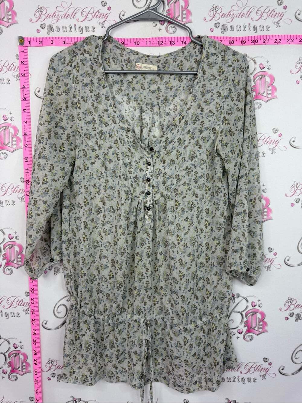 NEVADA blouse Lightweight Floral V-Neck Peasant Blouse - Sage Floral